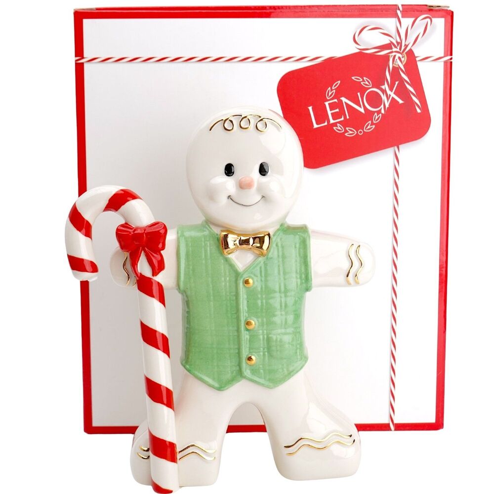 Lenox Gingerbread Boy With Candy Cane Holiday Christmas Figurine 7” w/Box RARE